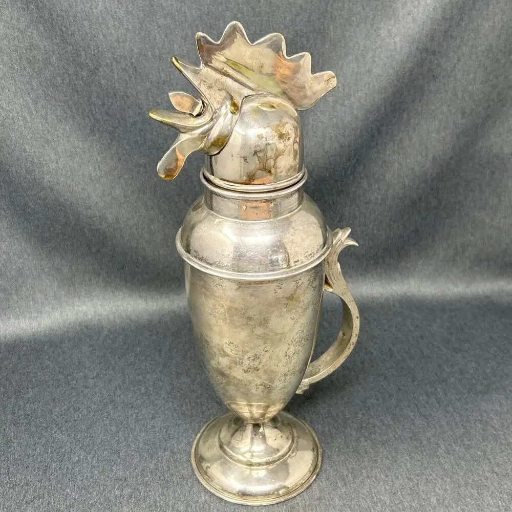 Vintage 1990s Restoration Hardware Silver Plated Rooster Cocktail Martini Shaker